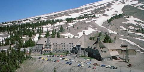 Establishing shot of the Overlook Hotel from The Shining (really the Timberline Lodge on Mount Hood in Oregon)