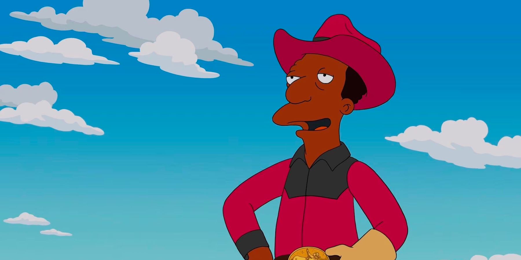 Carl with a cowboy shirt and hat in The Simpsons season 34