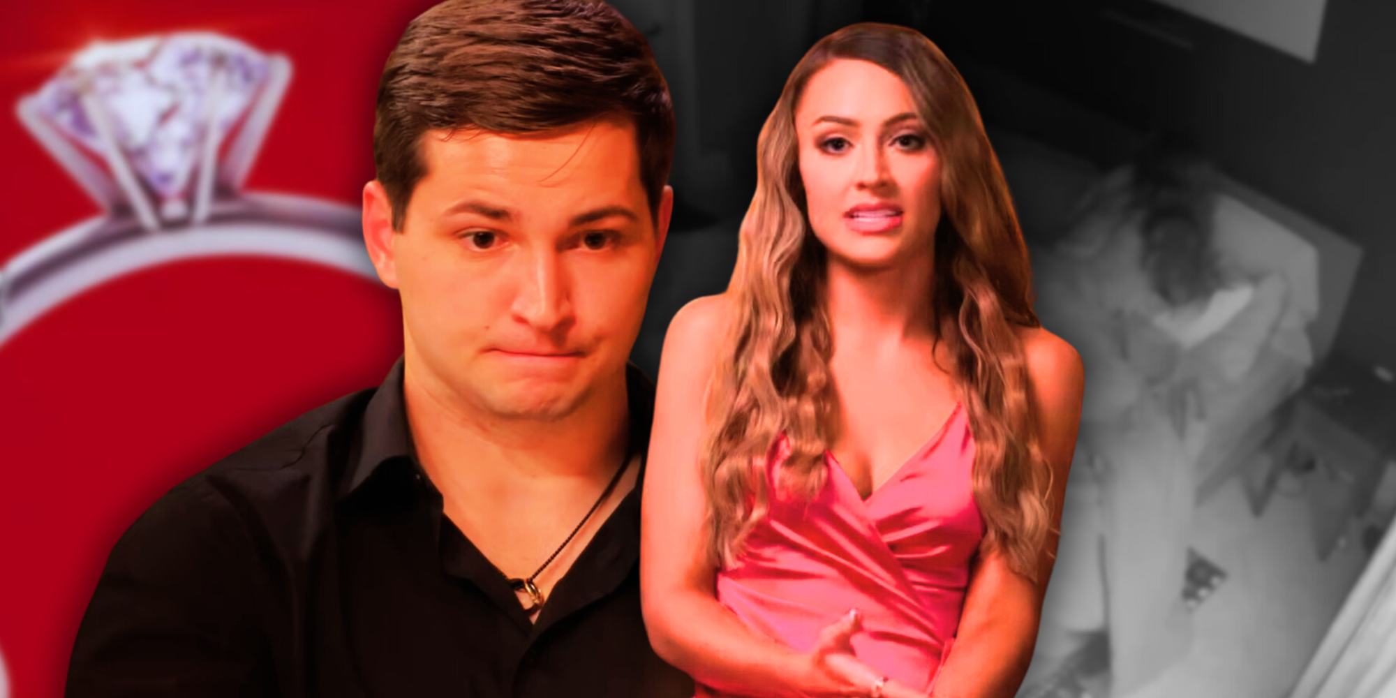 Two cast members from The Ultimatum Season 2 in front of a ring