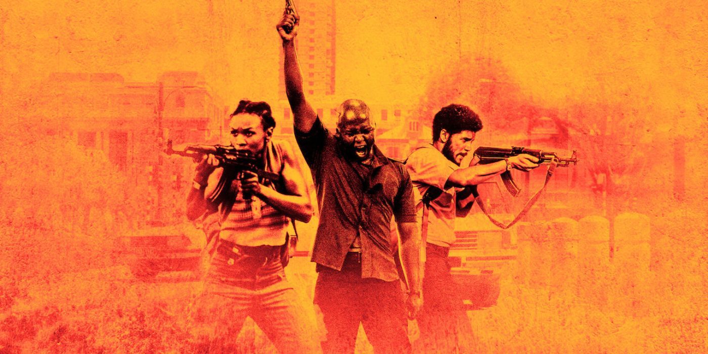 Three individuals standing together, holding guns and looking intense in Silverton Siege