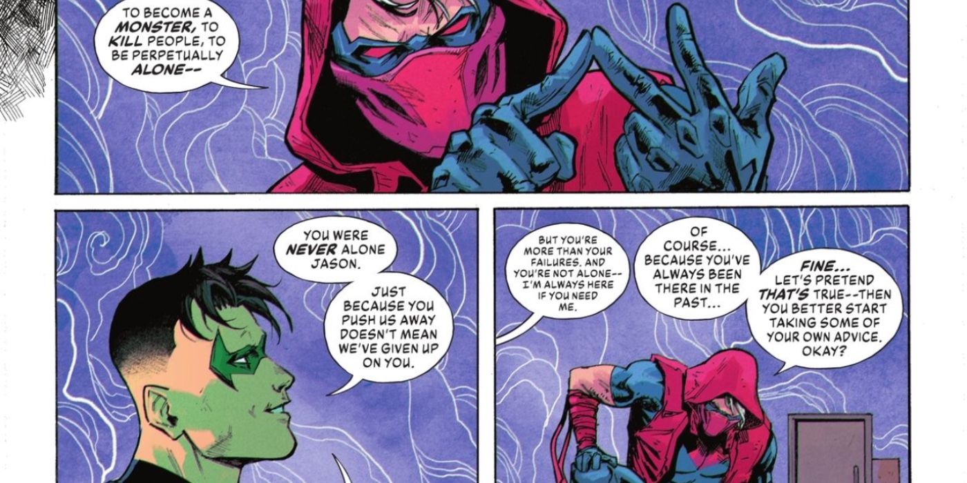 Tim Drake gives Red Hood a pep talk while in their nightmares