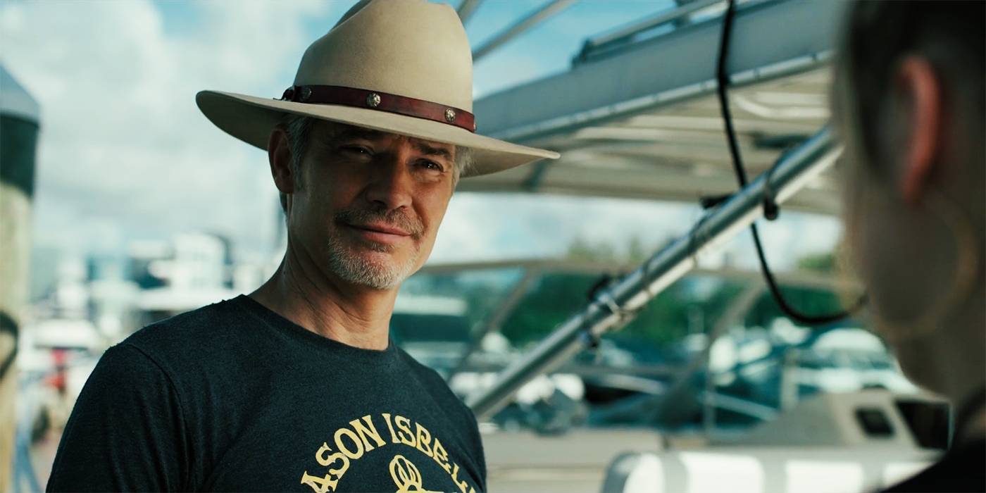 Timothy Olyphant in Justified City Primeval at a marina