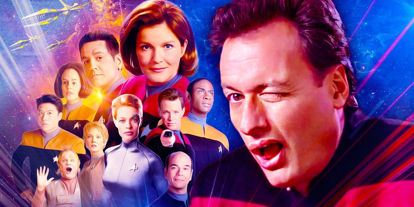 Q and the Star Trek: Voyager cast.
