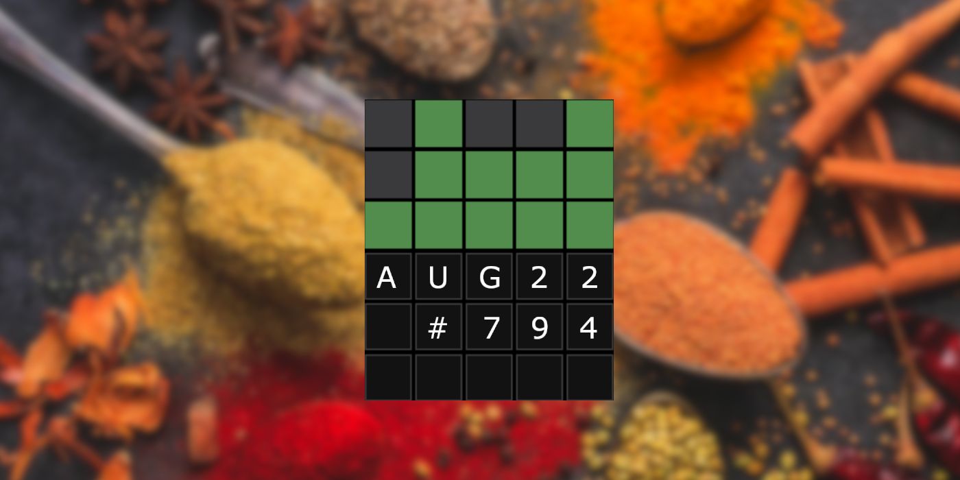 August 22nd Wordle grid with Spices in the background