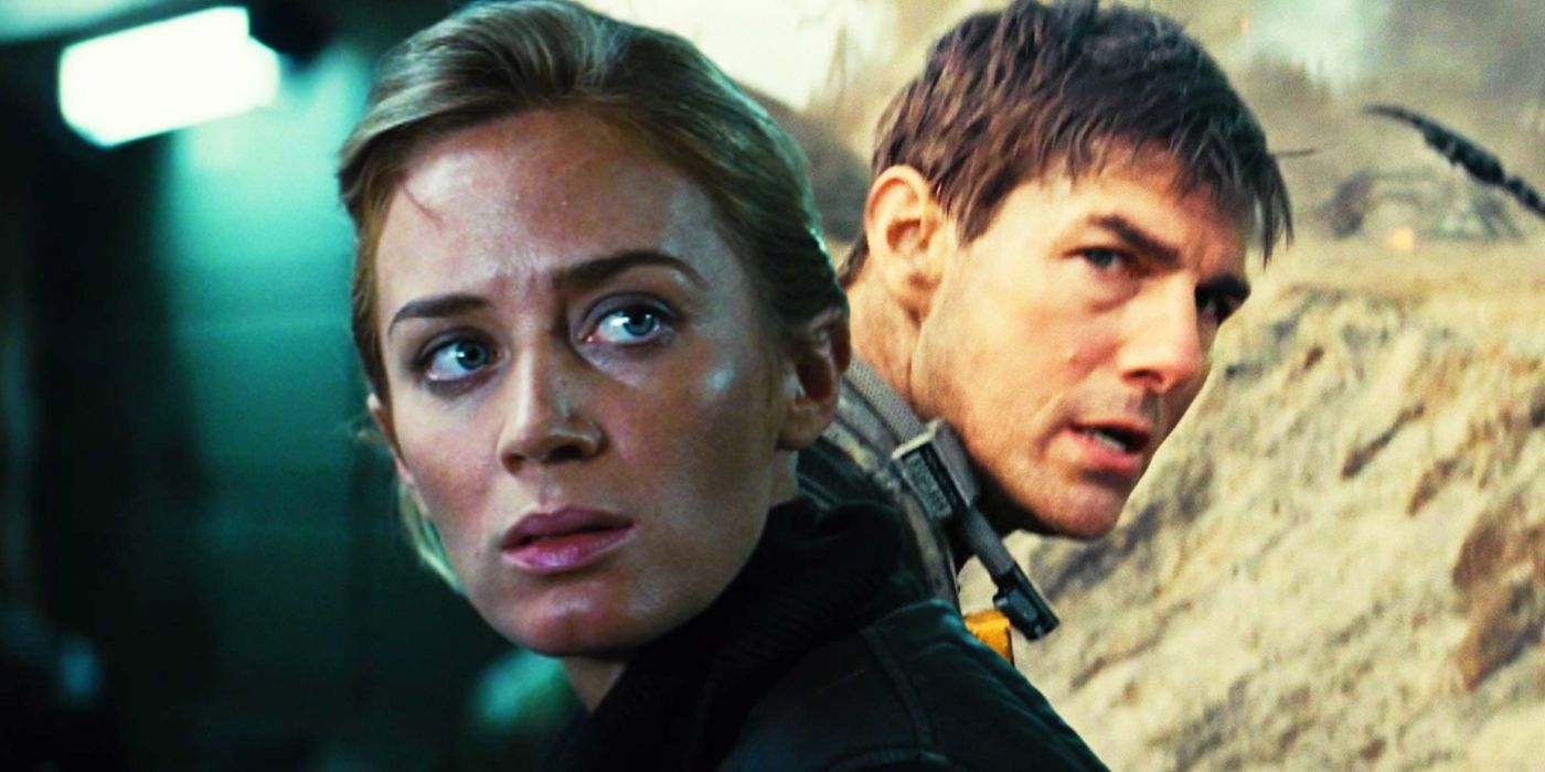 Custom image of Emily Blunt juxtaposed with Tom Cruise in Edge of Tomorrow.