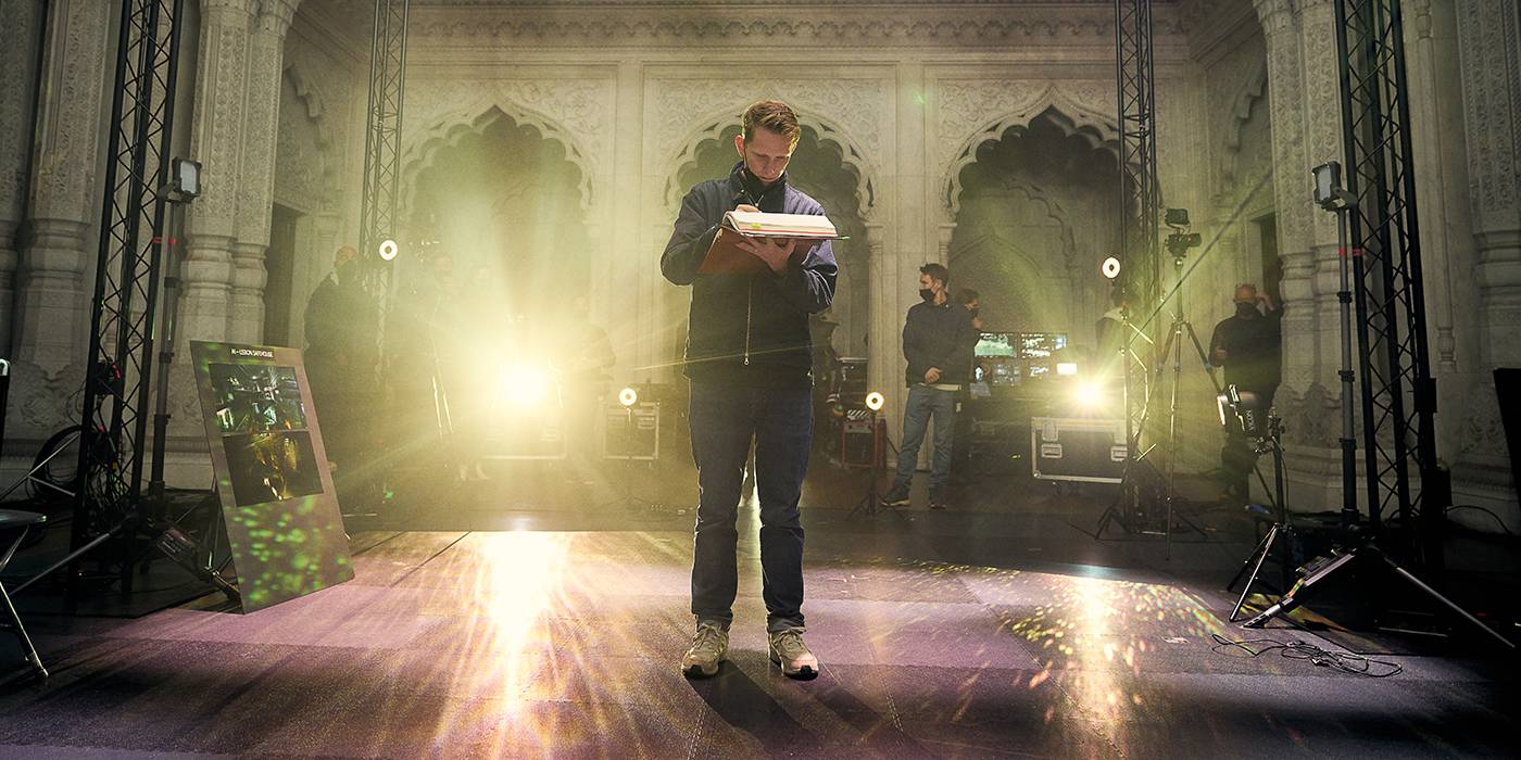 Tom Harper on the set of Heart of Stone