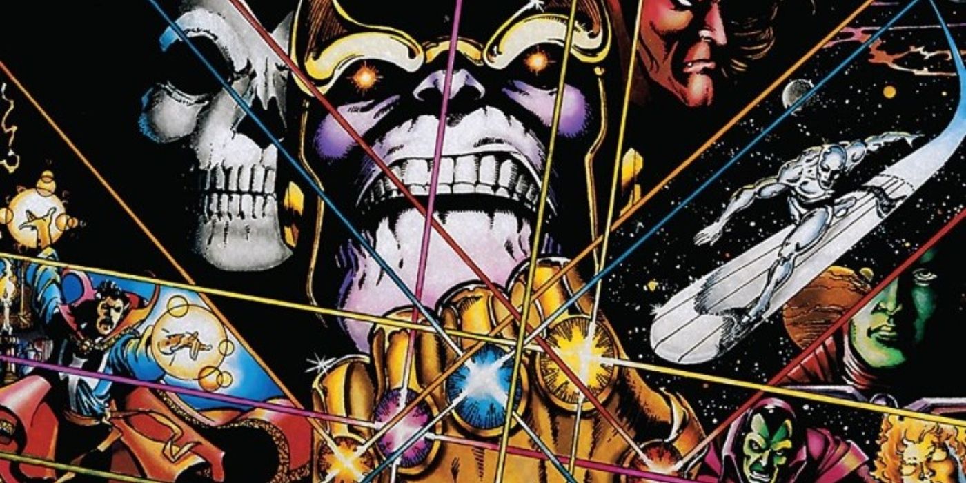 Thanos wielding the Infinity Gauntlet in Infinity Gauntlet comic