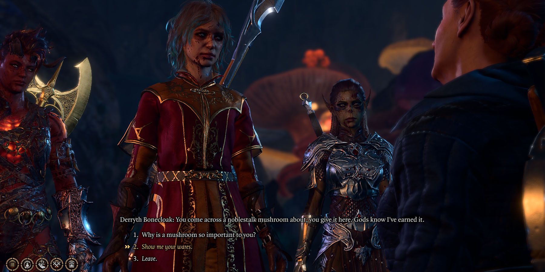 A player character talking to a vendor in the Underdark in Baldur’s Gate 3.
