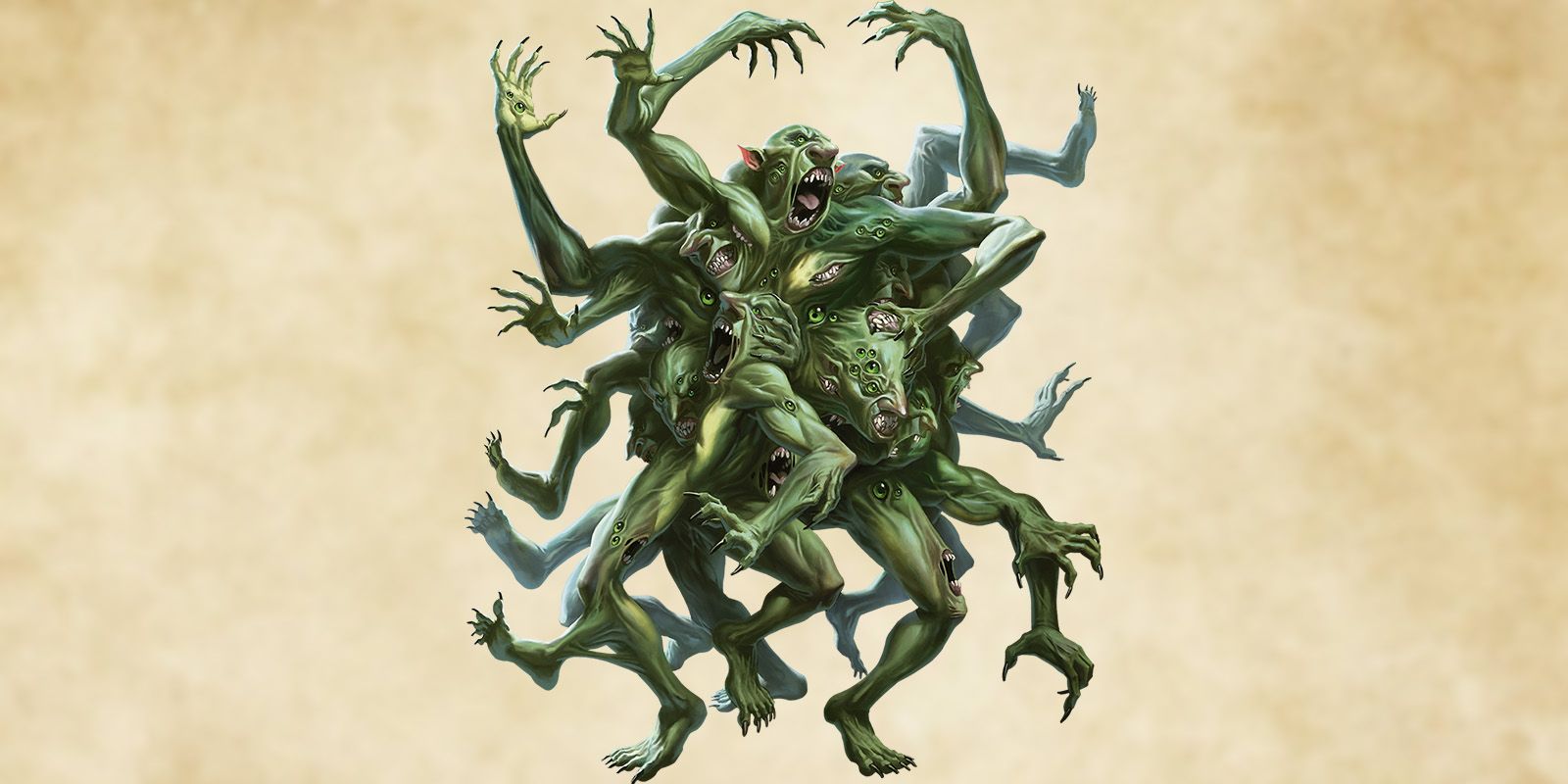 An amalgan of trolls in one creature in D&amp;D with limbs and faces extending in all directions.