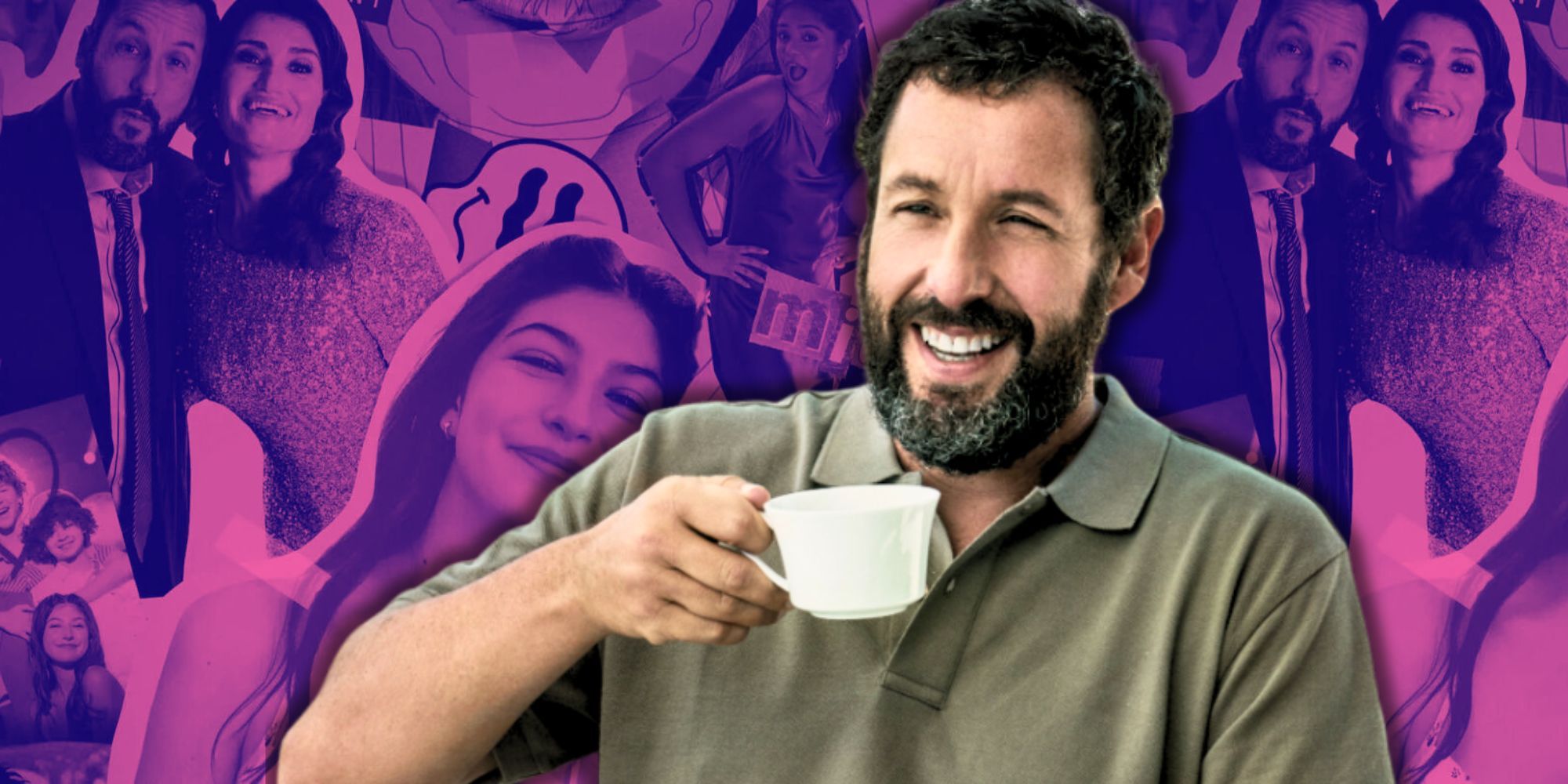 Adam Sandler in front of a poster for You’re So Not Invited To My Bat Mitzvah