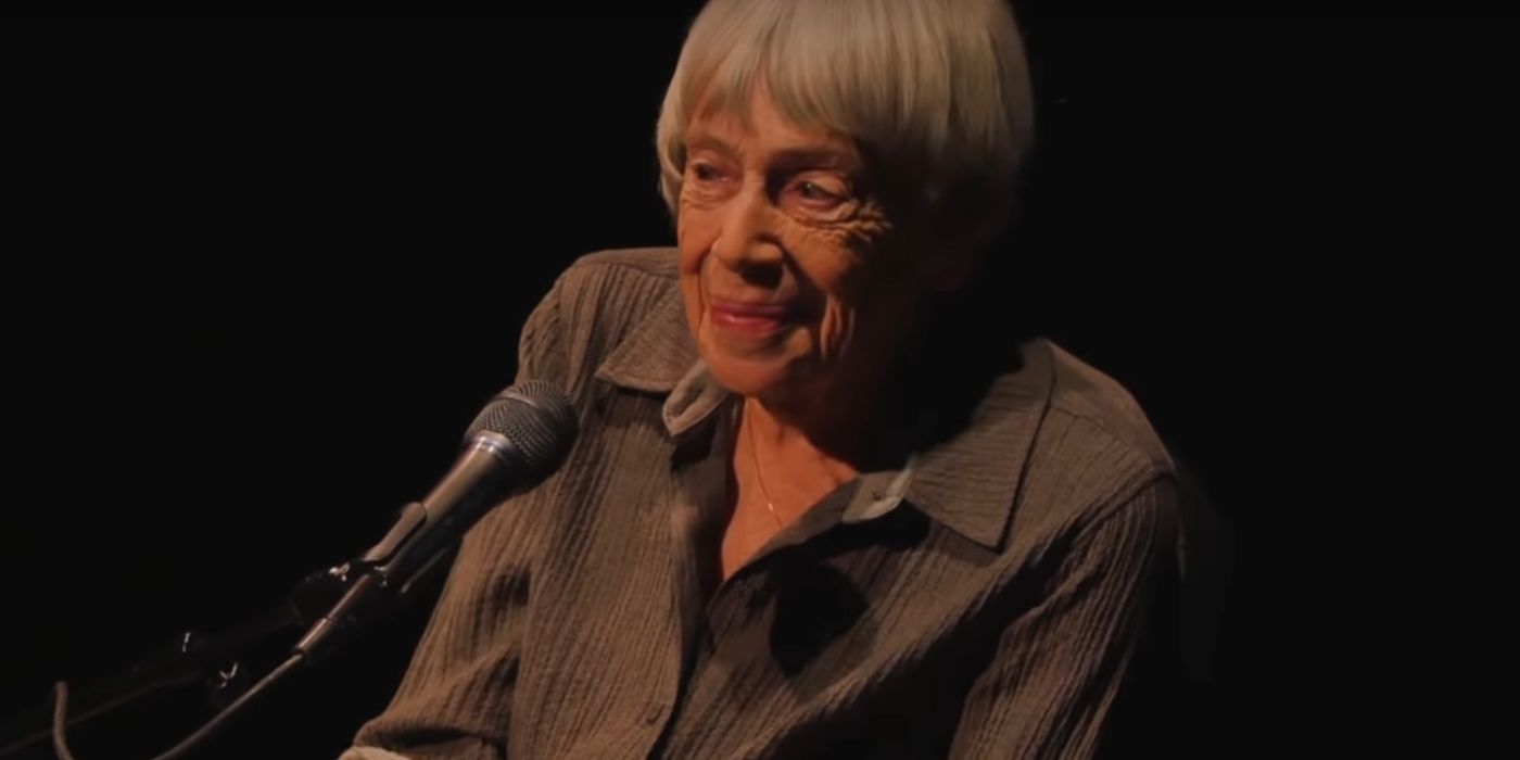 Ursula Le Guin looking serious in an interview