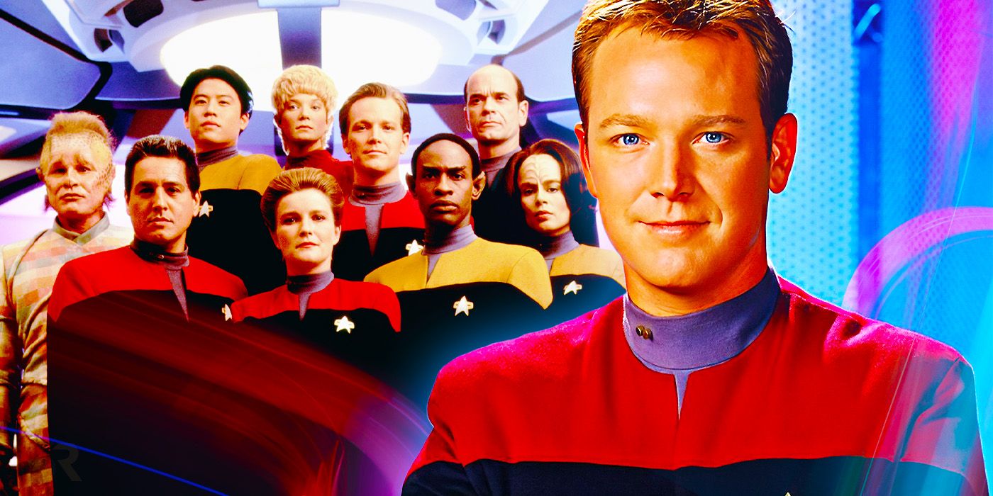 Tom Paris and the Star Trek: Voyager cast.