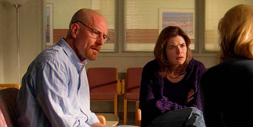 Walter and Marie looking confused at Skyler in the hospital on Breaking Bad