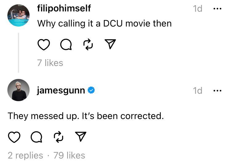 James Gunn says Justice League: Crisis on Infinite Earths is not part of the DCU Timeline on Threads.