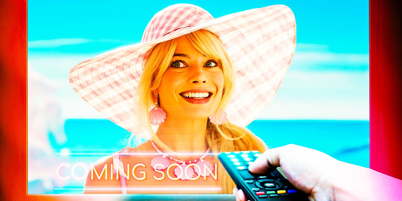 Margot Robbie in Barbie on a television screen.