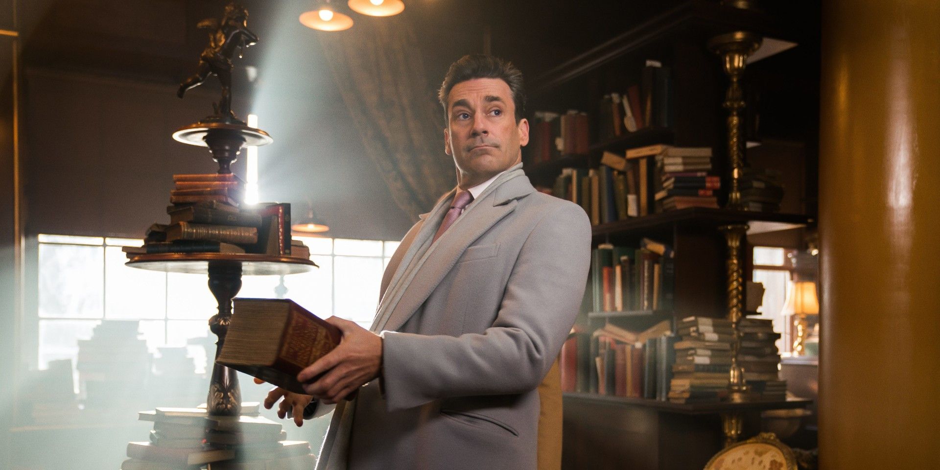 Gabriel stands in Aziraphale&rsquo;s bookshop
