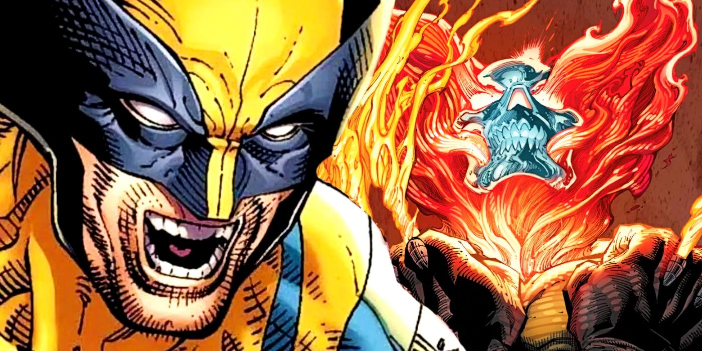 Wolverine gruñendo a un infierno envuelto en llamas