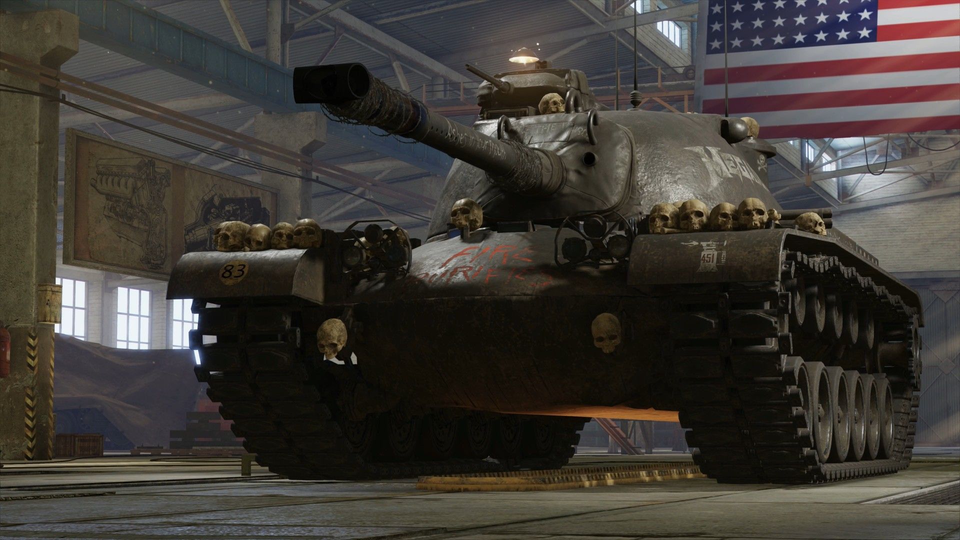 World of Tanks Megadeth tank with skulls on top of it.