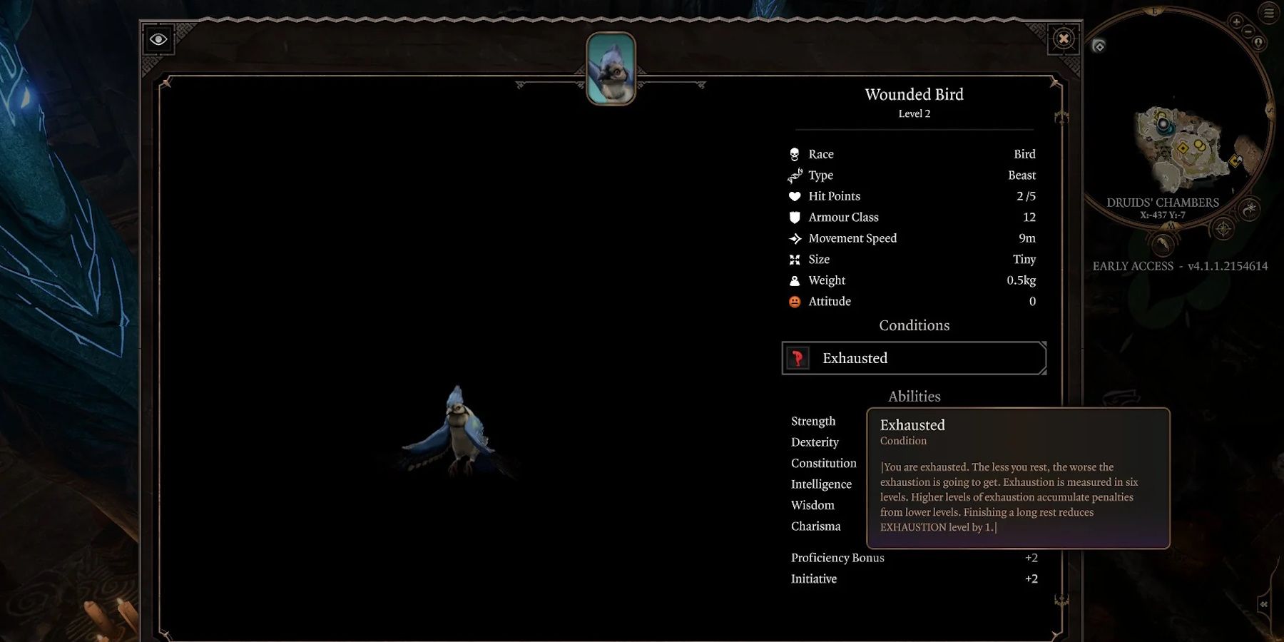 wounded bird shows exhausted condition in Baldur’s Gate 3