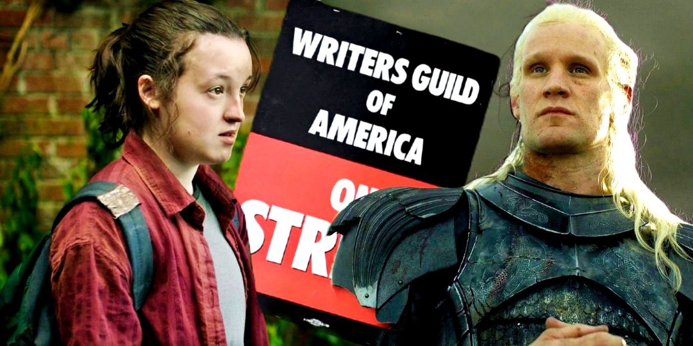 Writers Strike collage featuring Ellie and Daemon from The Last of Us and House of the Dragon season 1