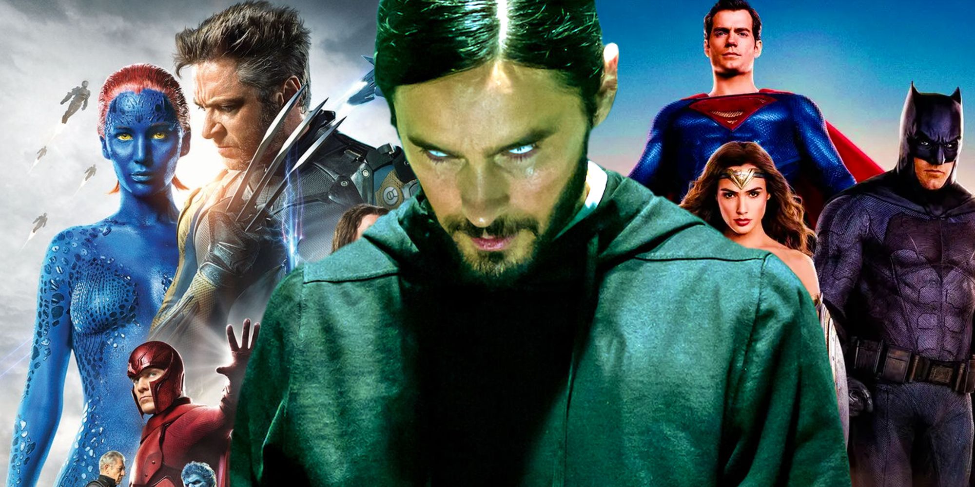X-Men Days of Future Past Poster and the DCEU Characters either side of Morbius