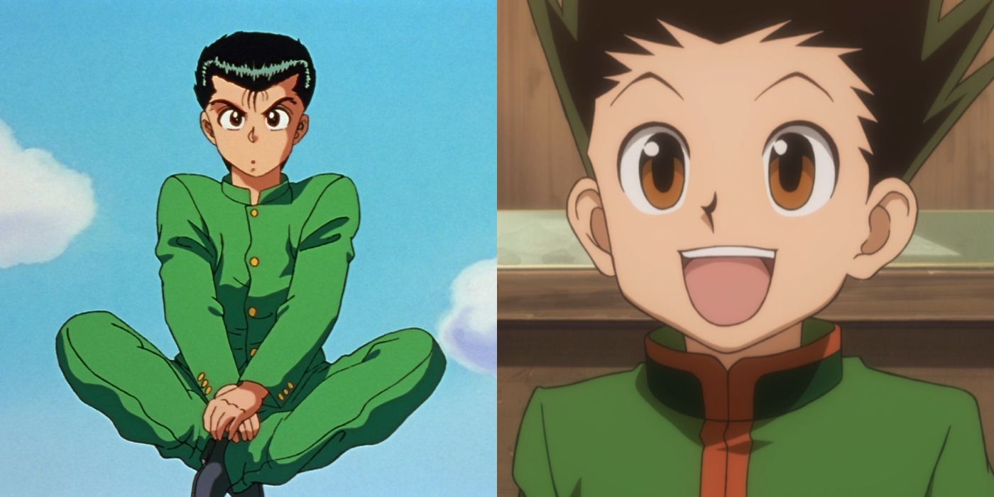 Yusuke-from-Yu-Yu-Hakusho-floating-in-the-air-and-Gon-from-Hunter-x-Hunter-talking-happily
