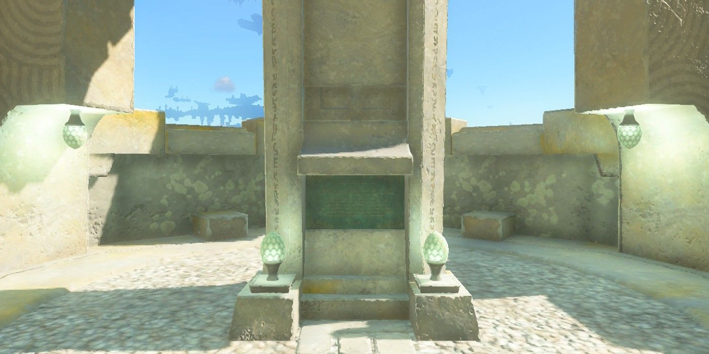 An ancient stone tablet found in the sky in The Legend of Zelda: Tears of the Kingdom as part of the “Messages from an Ancient Era” Side Quest.