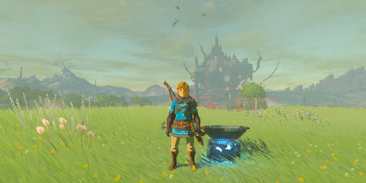 Link standing beside a Portable Pot Zonai Device in The Legend of Zelda: Tears of the Kingdom​​​​​​​.