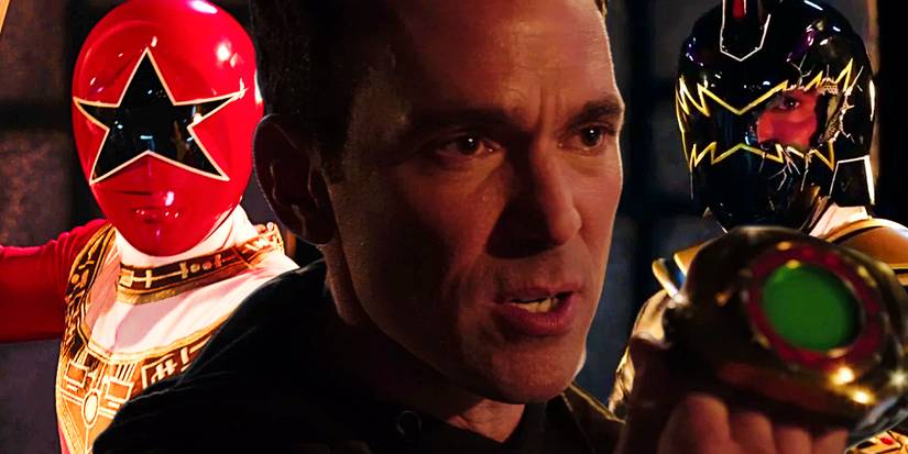 Zeo Red Ranger, Tommy with the Master Morpher, and Dino Thunder Black Ranger