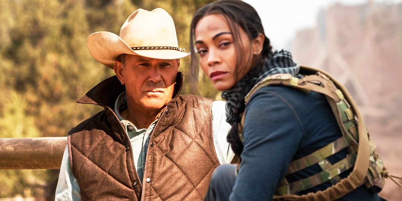 Custom image of Zoe Saldana in Special Ops: Lioness juxtaposed with Kevin Costner in Yellowstone.