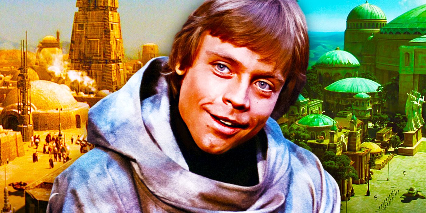 Luke Skywalker in front of Tatooine and Naboo