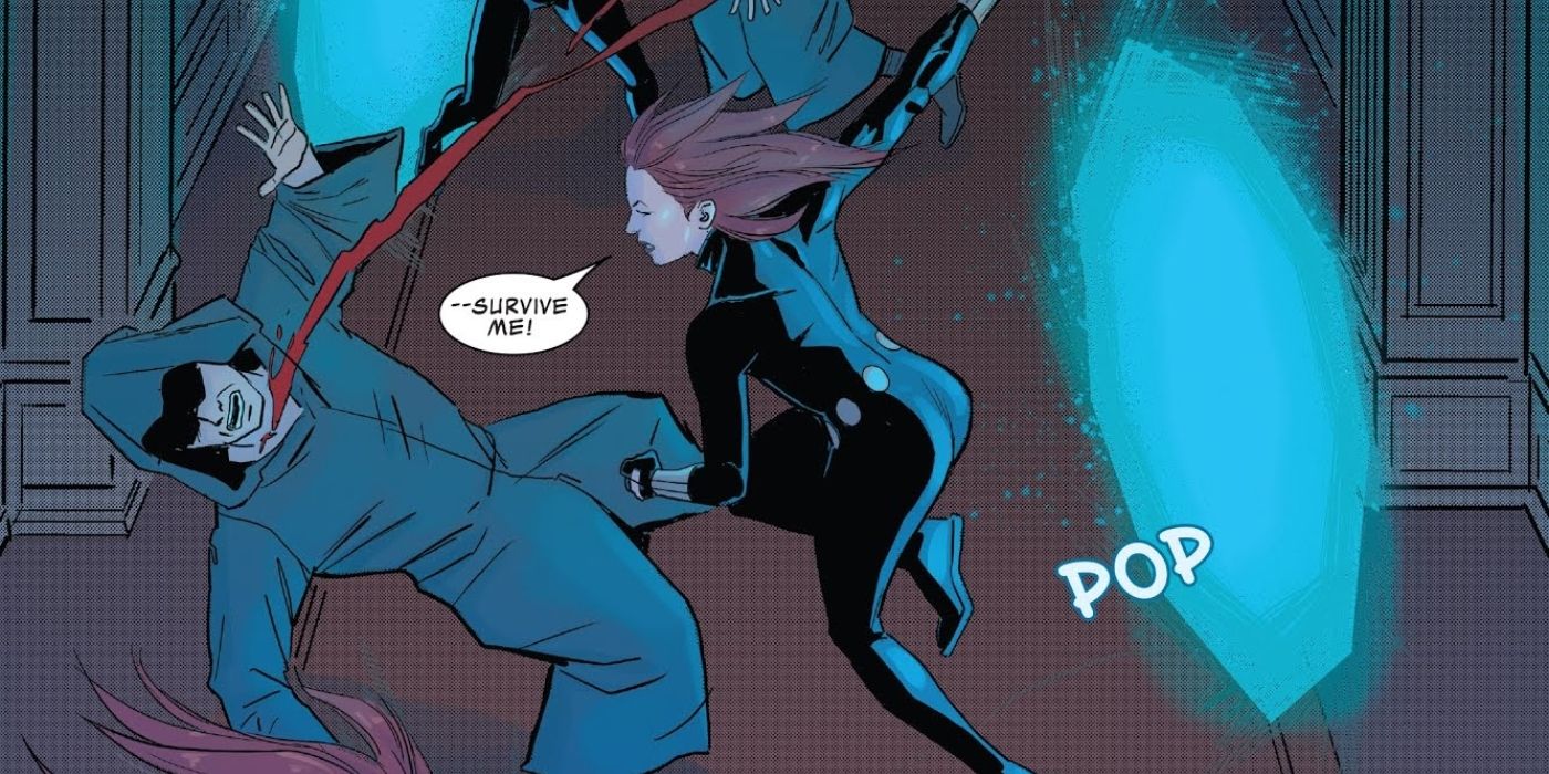 Black Widow wielding an Infinity Stone.