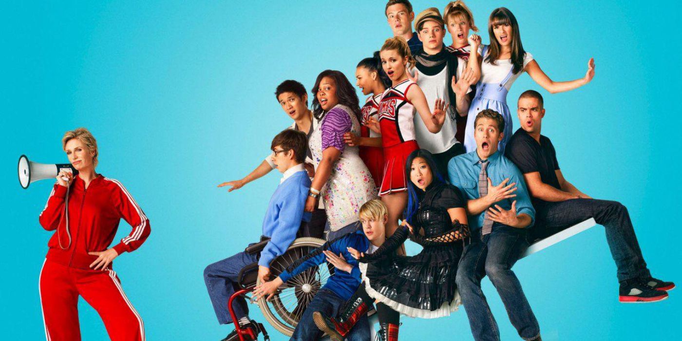 A promo image featuring the cast of Glee