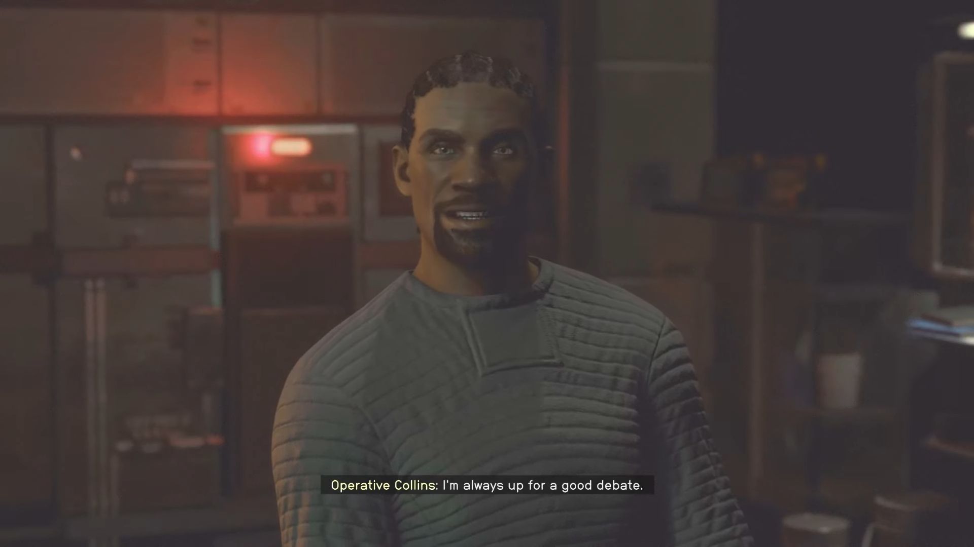 Dialogue with Operative Collins in Starfield.
