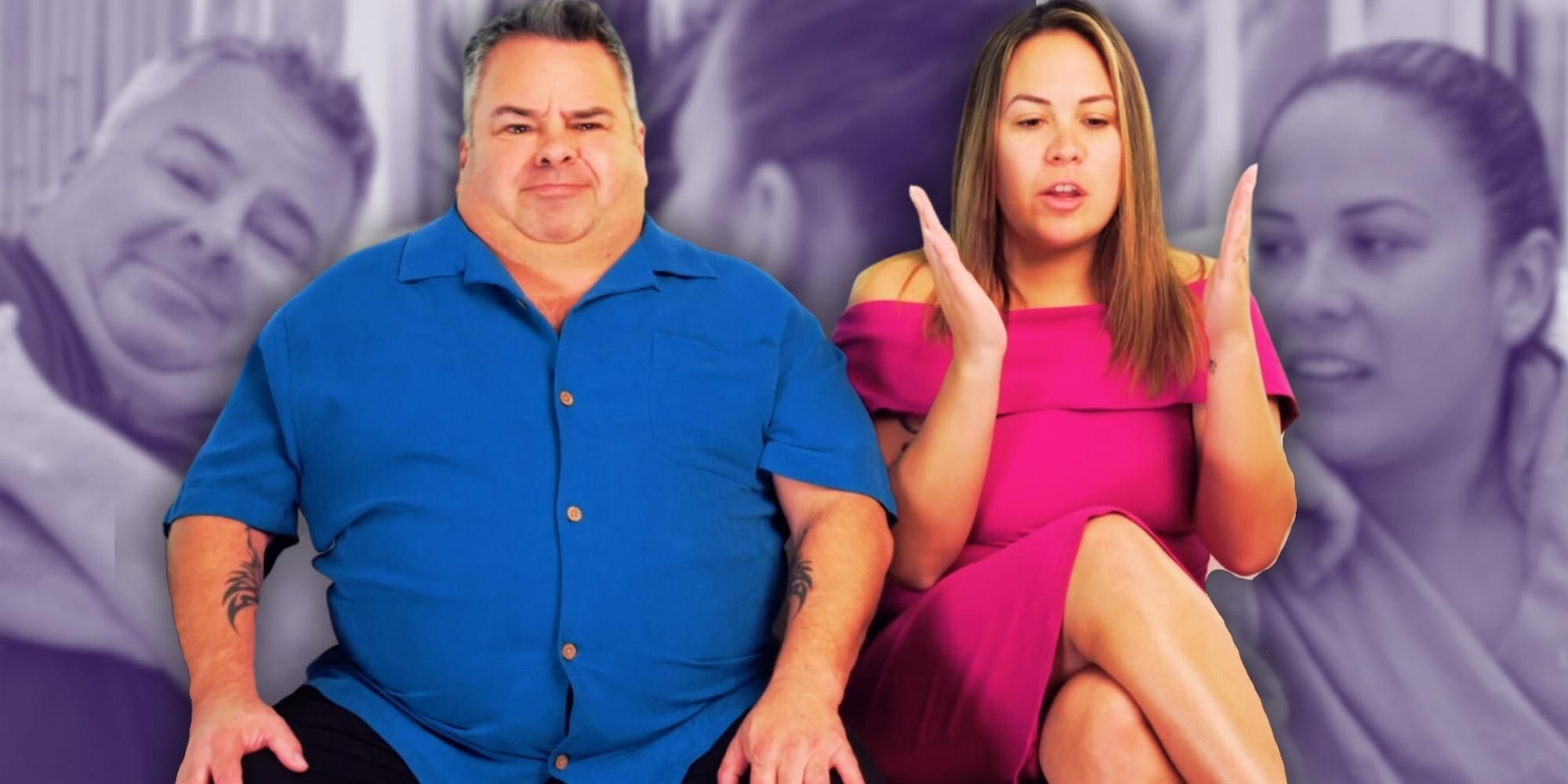 Montage of 90 Day Fiance's Big Ed Brown looking annoyed and Liz Woods looking mad