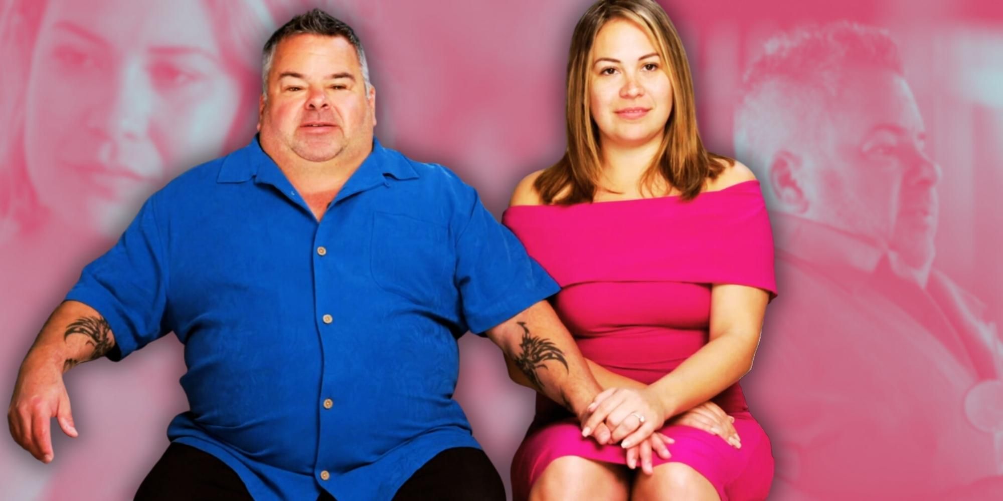 Big Ed and Liz Woods from 90 Day Fiancé sit next to each other, holding hands.
