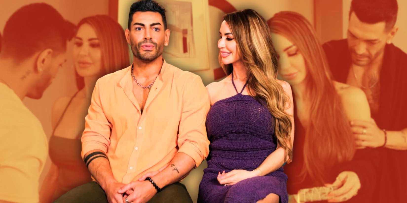 90 day fiance shekinah garner in purple knit dress looking adorably at sarper guven in yellow shirt