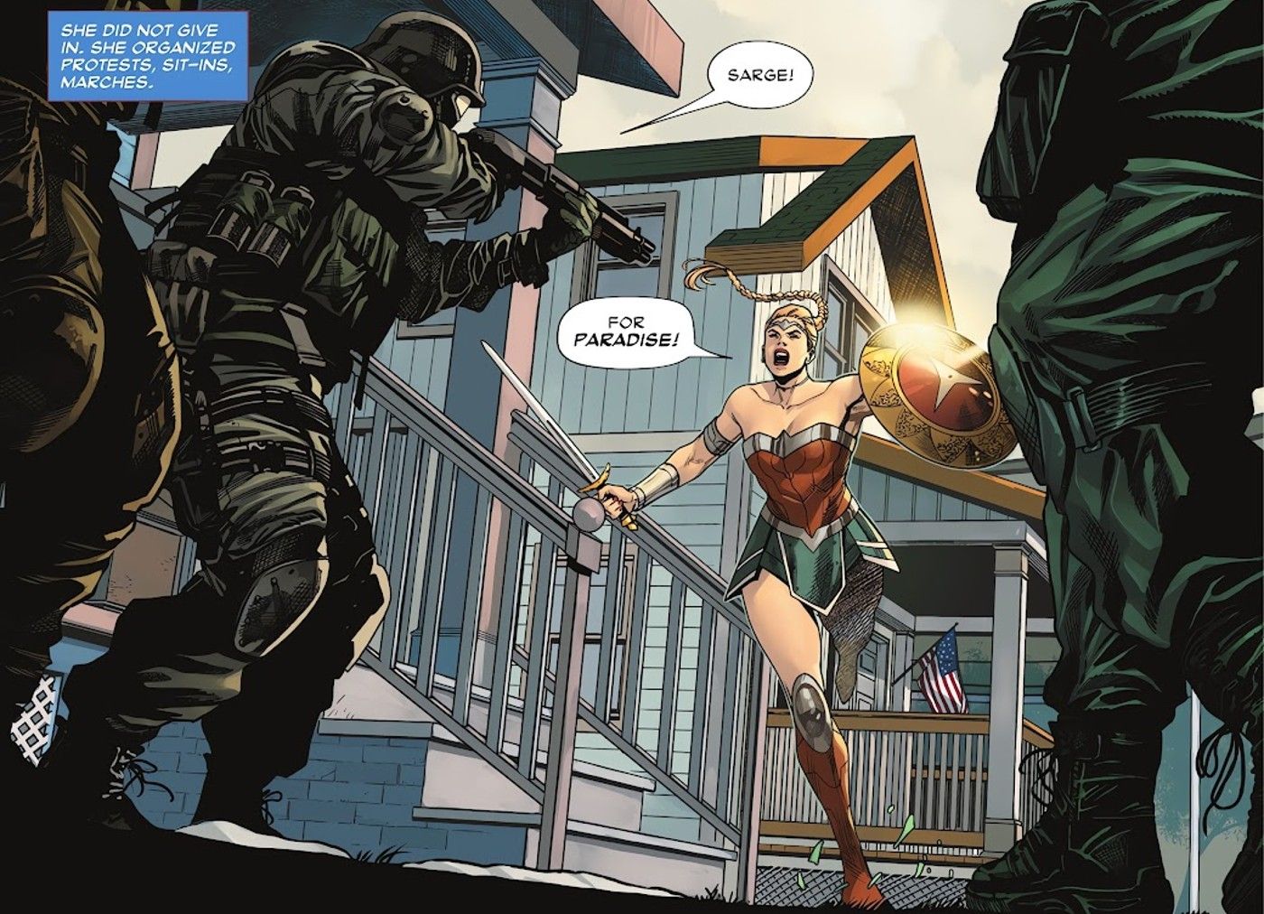 A Blonde Amazon Faces Down Gunmen