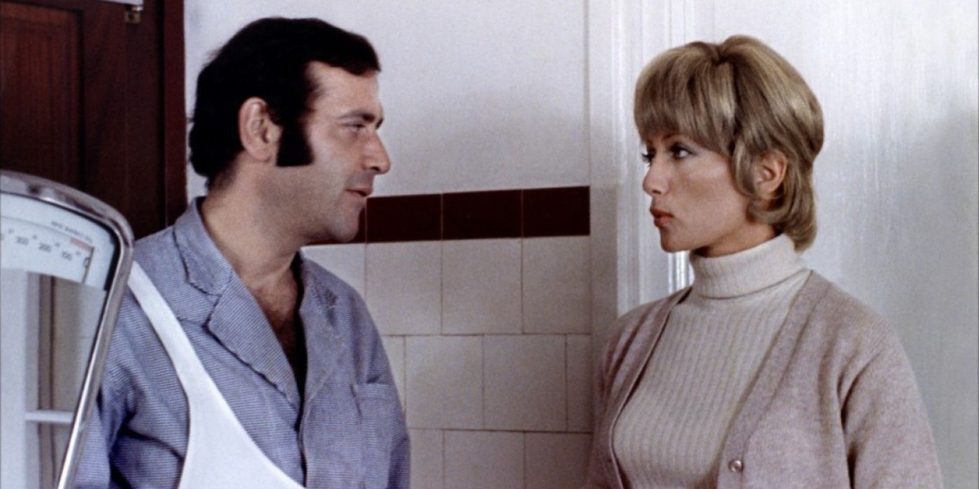 A butcher looking at a teacher in Le Boucher