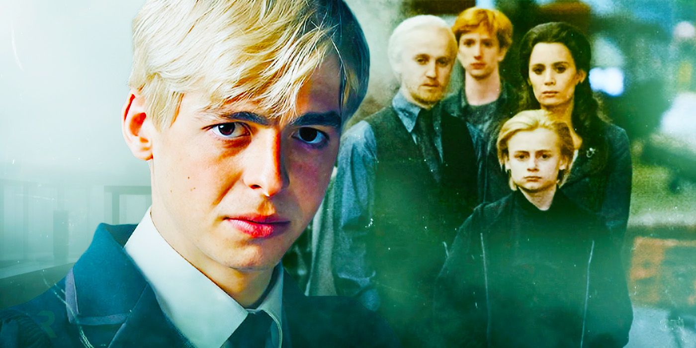 A collage of Scorpius Malfoy in Harry Potter and the Cursed Child, and The Deathly Hallows Part 2