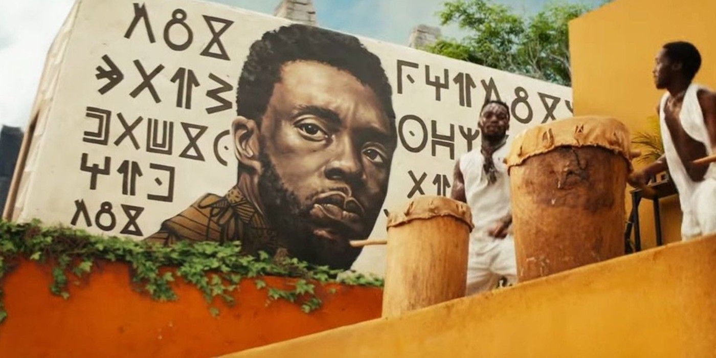 A mural remembering TChalla in Black Panther Wakanda Forever