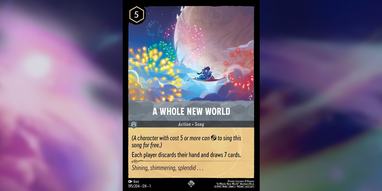 A Whole New World Lorcana song card showing the magic carpet ride.