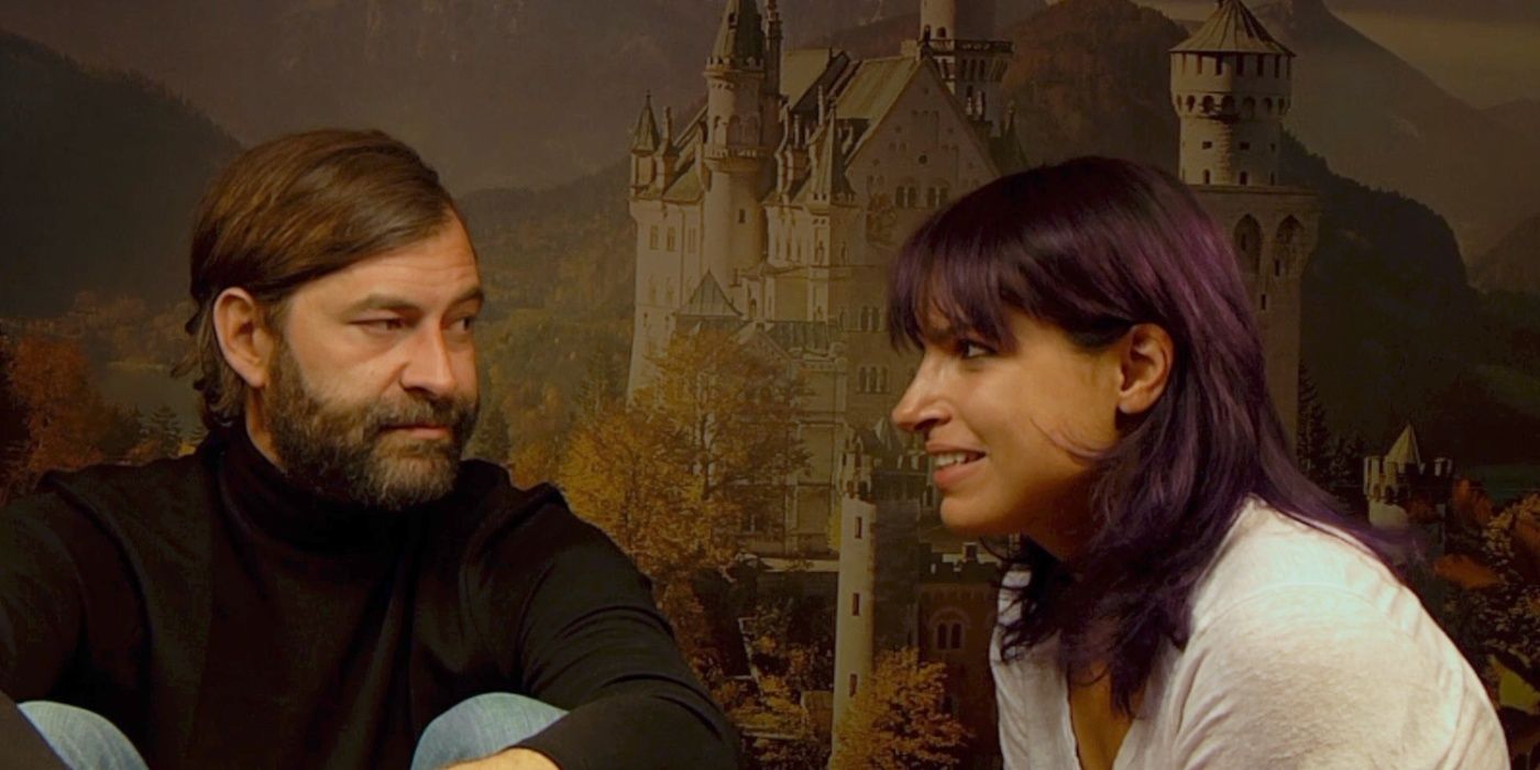 Aaron and Sara staring at each other in Creep 2