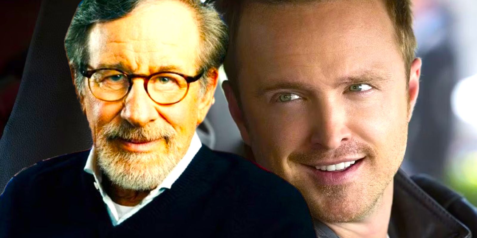 Custom image of Steven Spielberg looking forward and Aaron Paul looking off to the side in Need for Speed