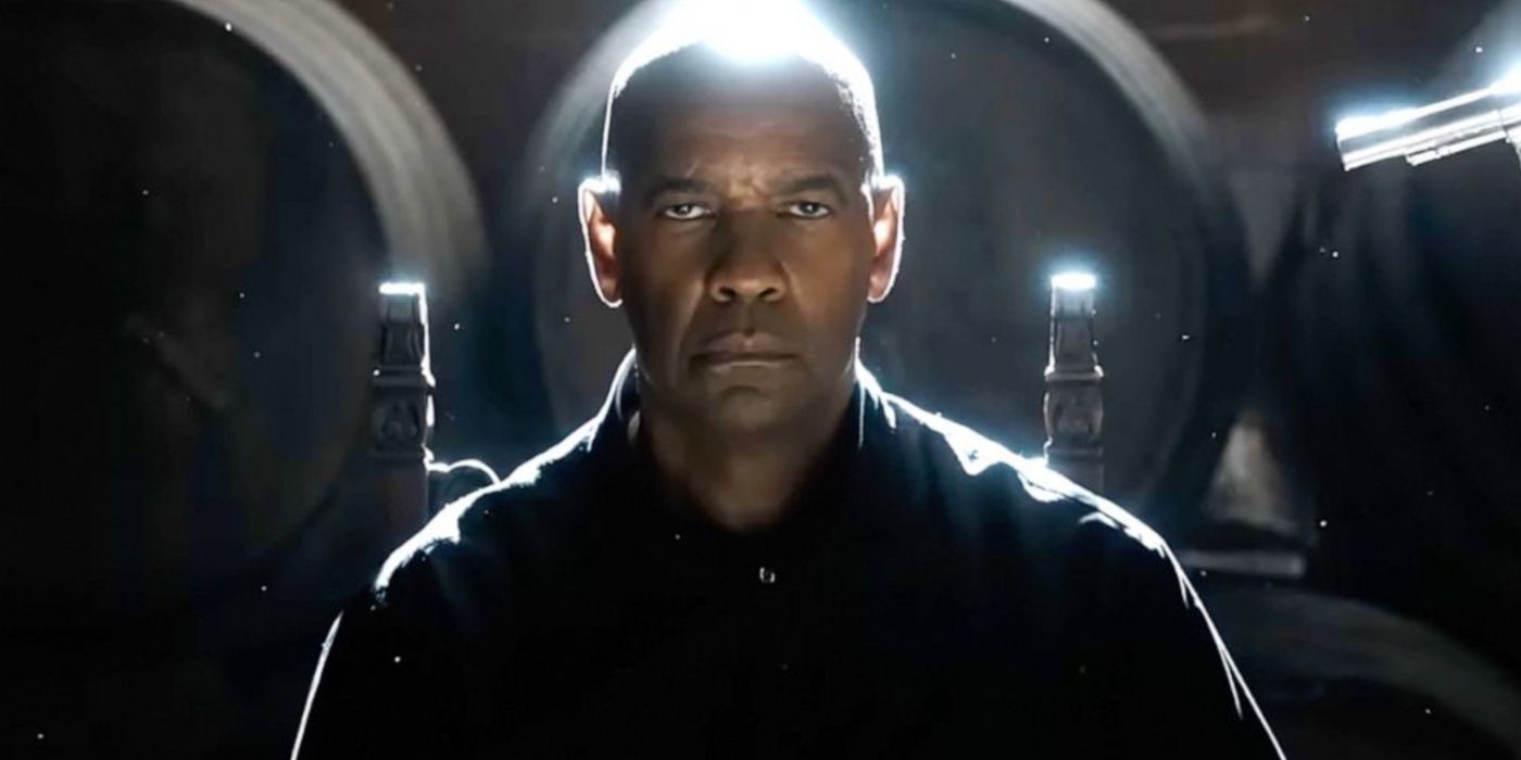 Denzel Washington looks serious as Robert McCall in The Equalizer 3.