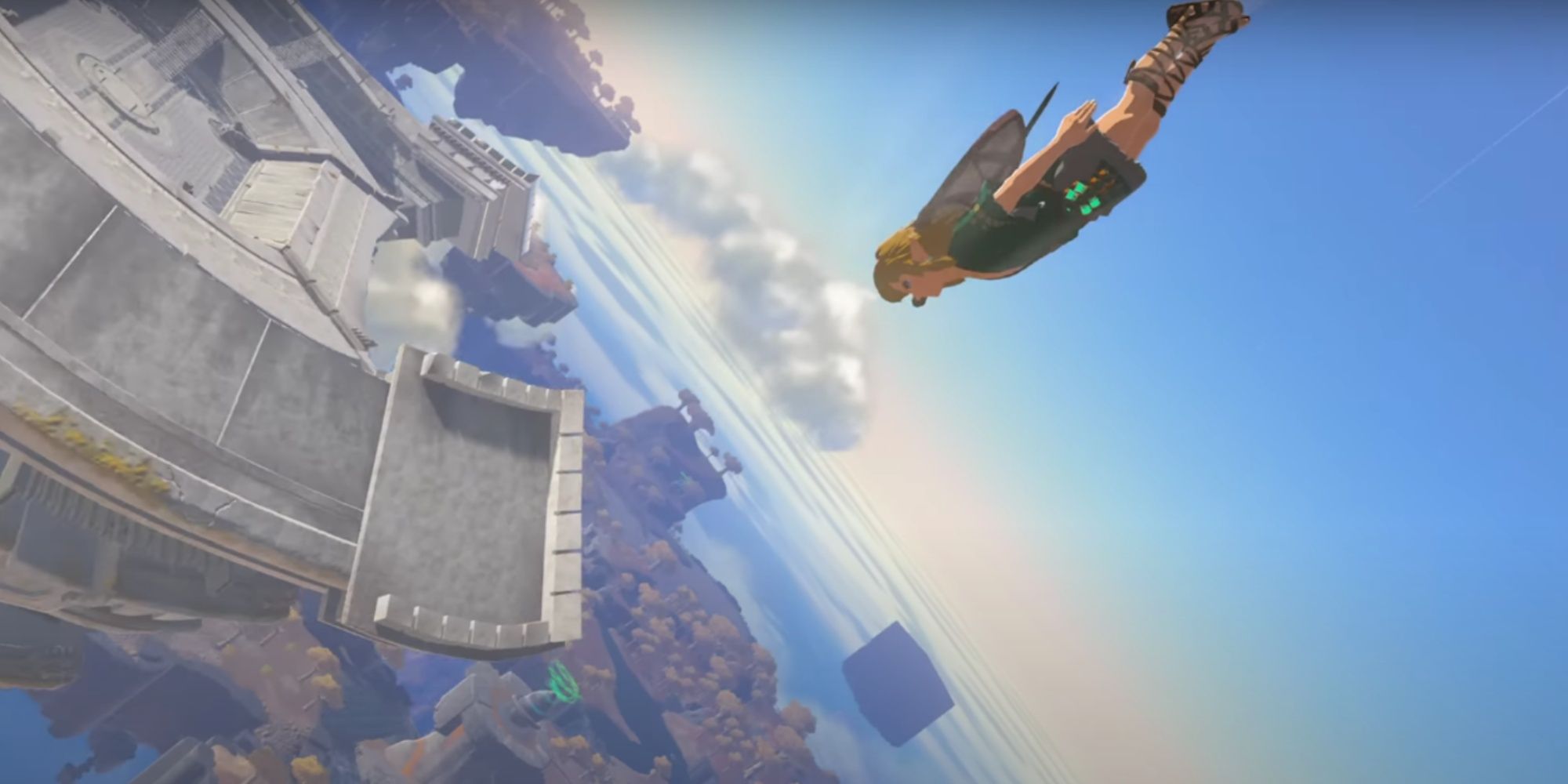 An image of Link skydiving in Legend of Zelda