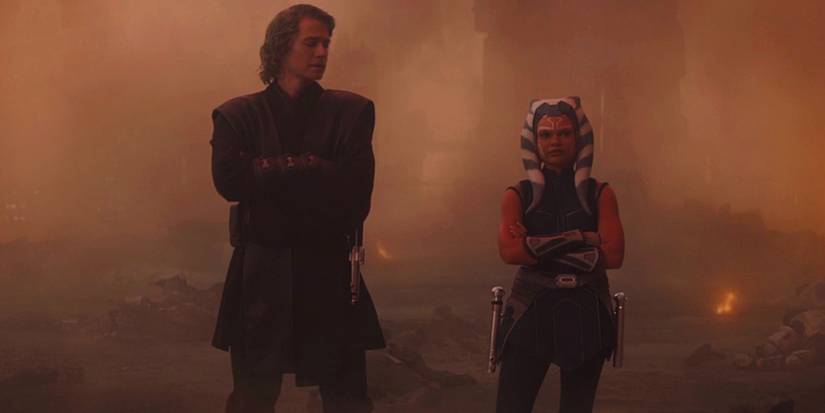 Anakin and Ahsoka at the Siege of Mandalore in Ahsoka episode 5 with Anakin looking over at Ahsoka