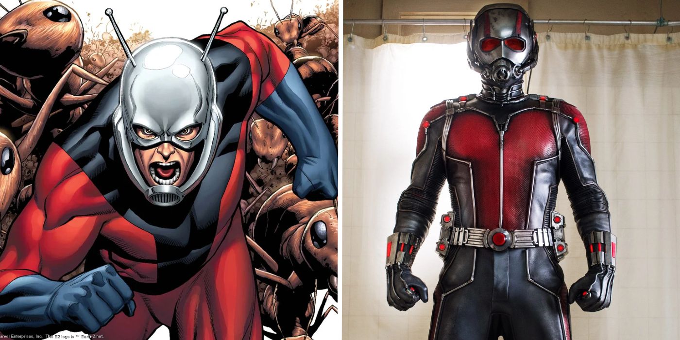 Ant-Man in Marvel Comics and Paul Rudd as Ant-Man in the MCU