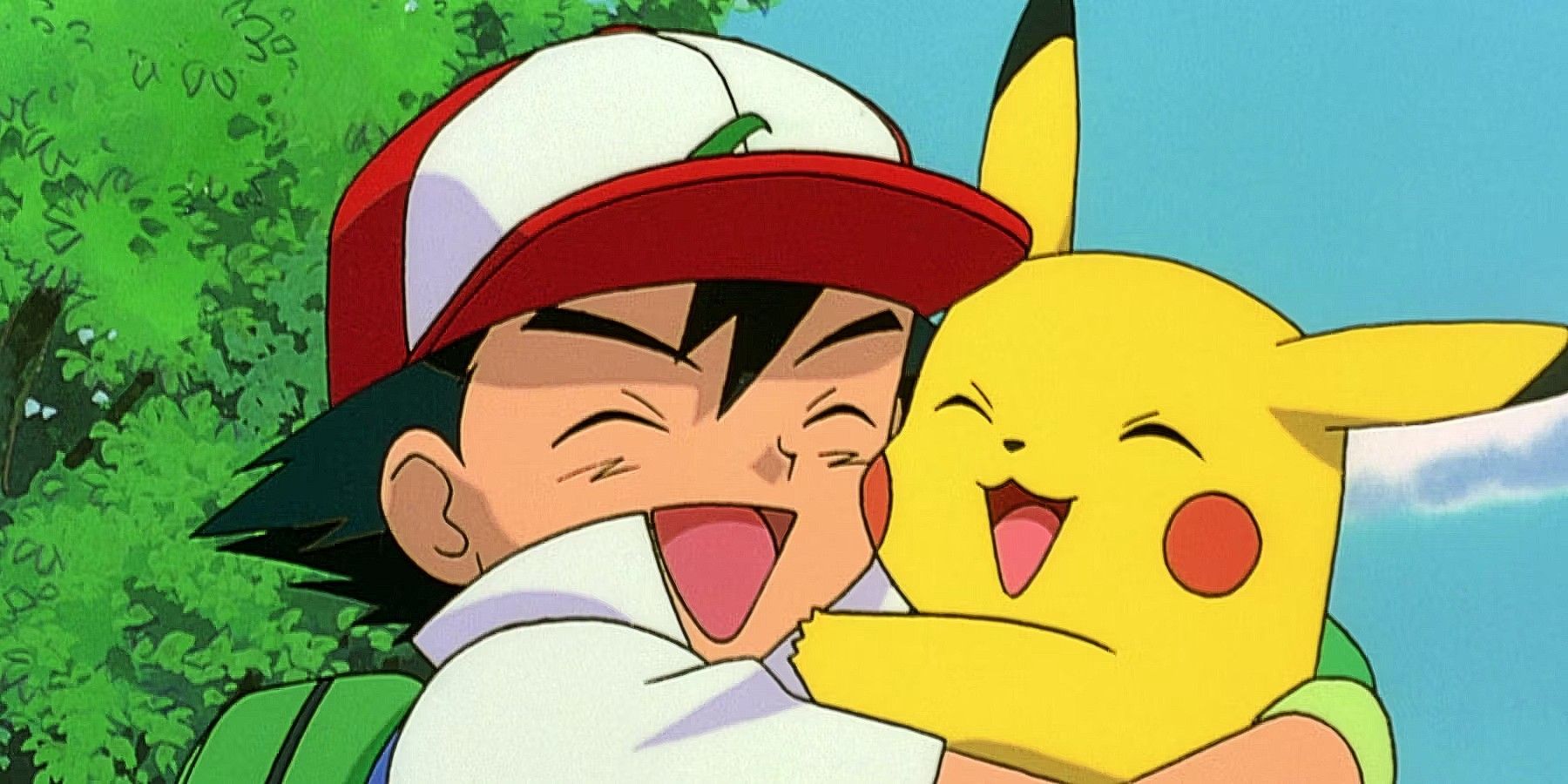 Ash and Pikachu hugging in Pokémon