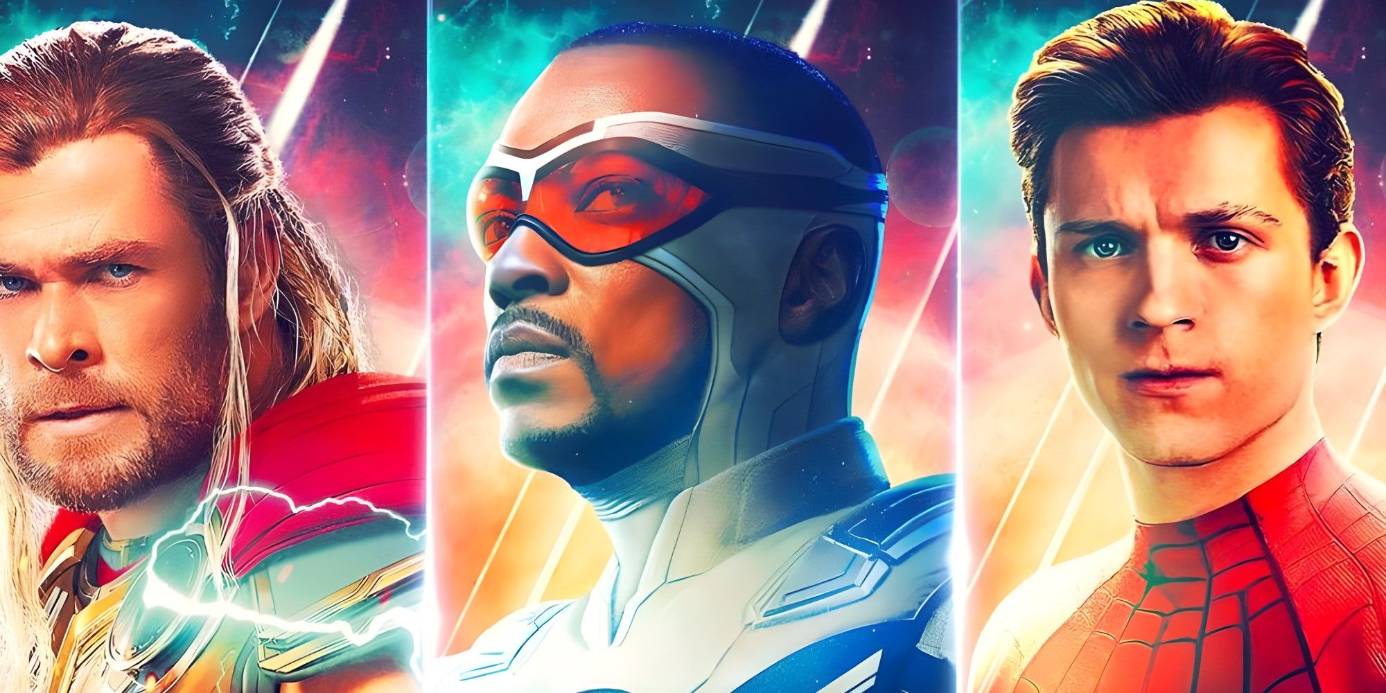 Avengers: The Kang Dynasty fan posters for Thor, Sam Wilson's Captain America, and Spider-Man.